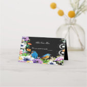 Kleurrijke blauwe vogels en botanische bloemetafel (Voorkant)