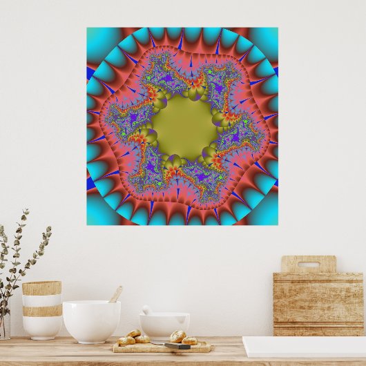 Kleurrijke Blauwgroen, Roze en Groene Fractal Poster (Keuken)