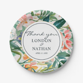 Kleurrijke bloeiende bloemenbruiloft papieren bordje