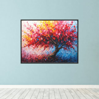 Kleurrijke Bloeiende Boom – Impasto olieverfschild Canvas Afdruk