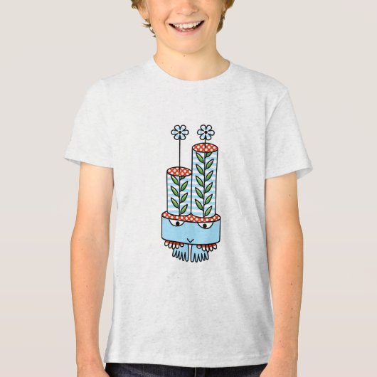Kleurrijke bloem-achtige Kawaii schattige karakter Tri-Blend Shirt (Voorkant)
