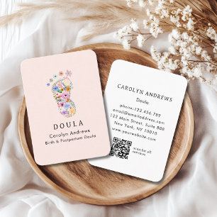 Kleurrijke Bloem Baby Voetafdruk Logo QR Code Roze Visitekaartje