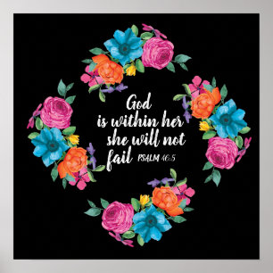 Kleurrijke bloem Bijbelvers God is in haar Poster