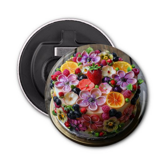 Kleurrijke bloem fondant cake button flesopener (Voorkant)