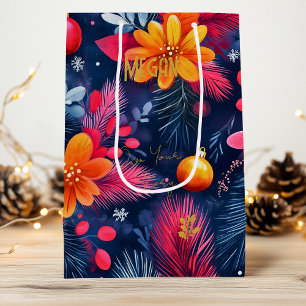 Kleurrijke Bloem Kerstbal Vakantietas Wijn Cadeautas
