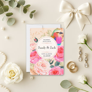 Kleurrijke bloem kolibrie bruidsmeisje voorstel save the date