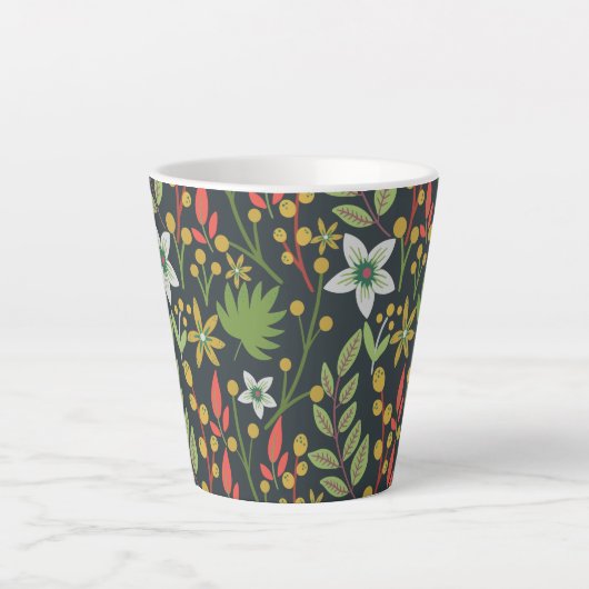 Kleurrijke bloem naadloze patroonbloemen en verlat latte mok (Voorkant)