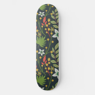Kleurrijke bloem naadloze patroonbloemen en verlat skateboard