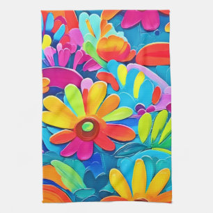 Kleurrijke Bloem Power Painting Theedoek