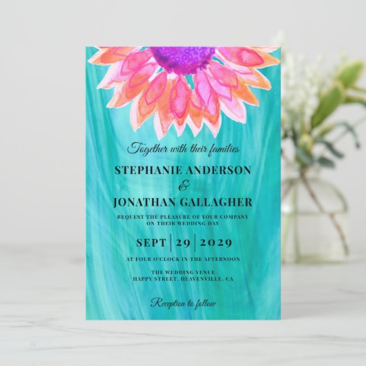 Kleurrijke Bloem QR Code Trouw Uitnodiging (Staand voorkant)