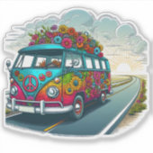 Kleurrijke bloem-versierde Van Reizen bij zonsonde Sticker (Voorkant)