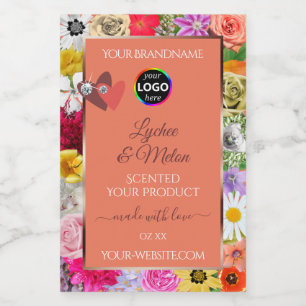 Kleurrijke bloem-zalmproductlabels harten logo voedselcontainer etiket