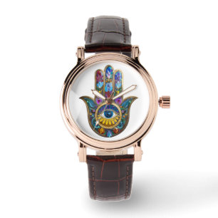 Kleurrijke Bloemblaadjes Bladeren Hamsa Saffier De Horloge