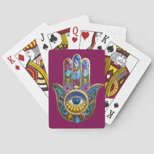 Kleurrijke Bloemblaadjes Hamsa Saffier Derde Oog Pokerkaarten