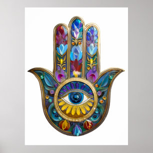 Kleurrijke Bloemblaadjes Hamsa Saffier Derde Oog Poster