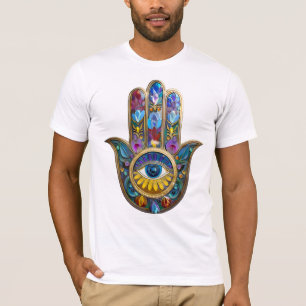 Kleurrijke Bloemblaadjes Hamsa Saffier Derde Oog T-shirt