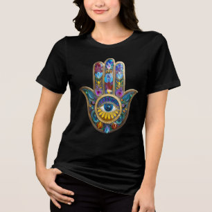 Kleurrijke Bloemblaadjes Hamsa Saffier Derde Oog Tri-Blend Shirt