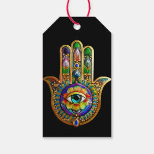 Kleurrijke bloemblaadjes turquoise derde oog hamsa cadeaulabel