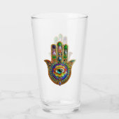 Kleurrijke bloemblaadjes turquoise derde oog hamsa glas (Achterkant)