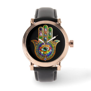 Kleurrijke Bloemblaadjes Turquoise Derde Oog Hamsa Horloge