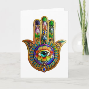 Kleurrijke bloemblaadjes turquoise derde oog hamsa kaart