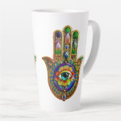 Kleurrijke bloemblaadjes turquoise derde oog hamsa latte mok (Rechterhoek)