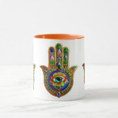 Kleurrijke bloemblaadjes turquoise derde oog hamsa mok (Midden)