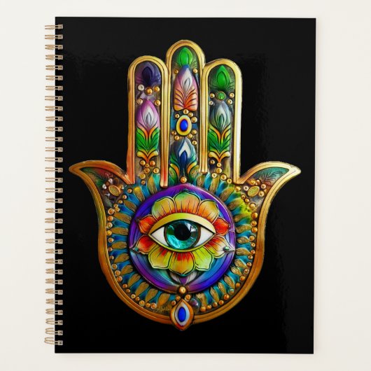 Kleurrijke bloemblaadjes turquoise derde oog hamsa planner (Voorkant)
