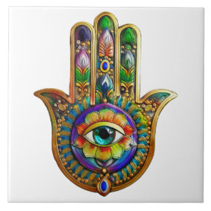 Kleurrijke bloemblaadjes turquoise derde oog hamsa tegeltje