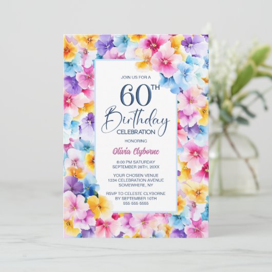 Kleurrijke Bloemen 60ste Verjaardagsfeest Kaart (Staand voorkant)