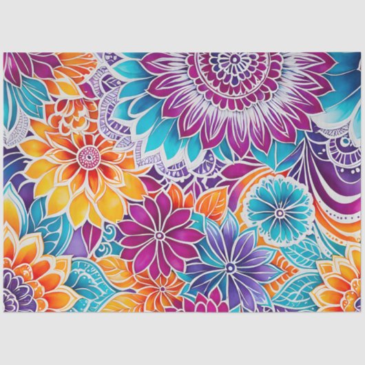 Kleurrijke Bloemen Batik Art Tissue Papier (Voorkant)