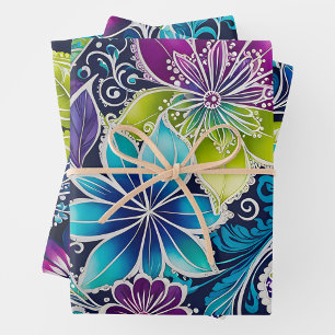 Kleurrijke Bloemen Batik Art Wrapping Paper Sheets