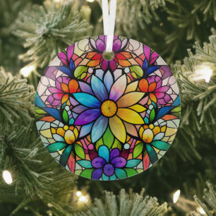 Kleurrijke bloemen bevlekt glas ornament