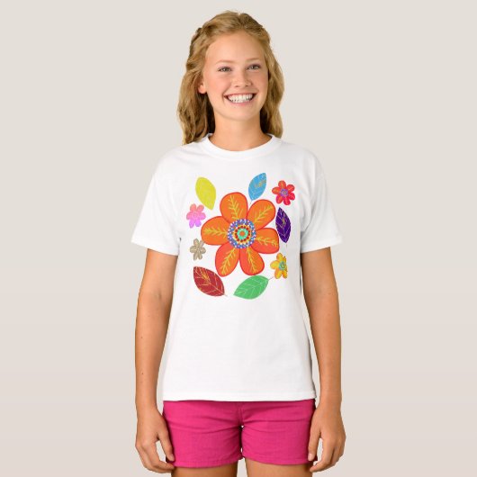 Kleurrijke bloemen bladeren t-shirt (Voorkant volledig)