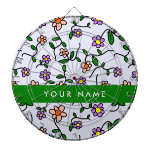 Kleurrijke bloemen, blauwe achtergrond, groen dartbord