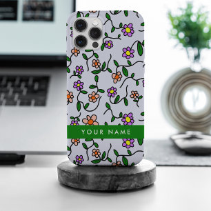 Kleurrijke Bloemen, Blauwe Achtergrond, Groen iPhone 15 Pro Max Hoesje