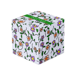 Kleurrijke Bloemen, Blauwe Achtergrond, Groen Kubus