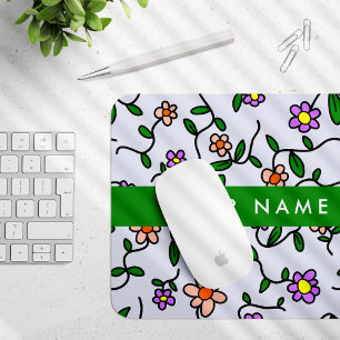 Kleurrijke bloemen, blauwe achtergrond, groen muismat