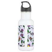 Kleurrijke Bloemen, Blauwe Achtergrond, Groen Waterfles (Achterkant)