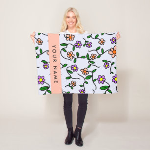 Kleurrijke Bloemen, Blauwe Achtergrond, Oranje Fleece Deken