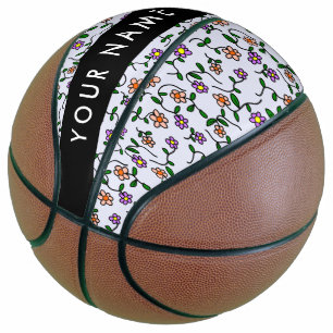 Kleurrijke Bloemen, Blauwe Achtergrond, Zwart Basketbal