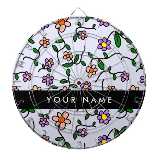 Kleurrijke bloemen, blauwe achtergrond, zwart dartbord (Voorkant)