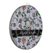 Kleurrijke bloemen, blauwe achtergrond, zwart dartbord (Voorkant Links)