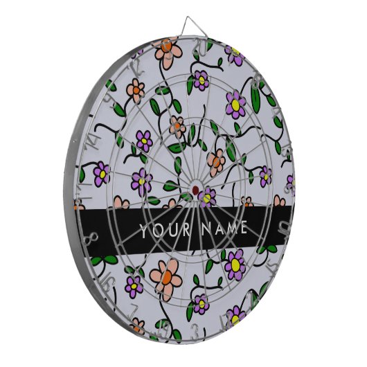 Kleurrijke bloemen, blauwe achtergrond, zwart dartbord (Voorkant Links)