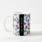 Kleurrijke Bloemen, Blauwe Achtergrond, Zwart Koffiemok (Links)