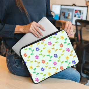 Kleurrijke bloemen, bloemmotief, groen, boho laptop sleeve