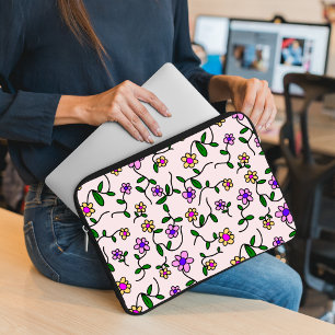 Kleurrijke bloemen, bloemmotief, groen, boho laptop sleeve
