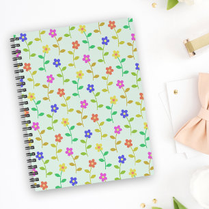 Kleurrijke bloemen, bloemmotief, groen, boho notitieboek