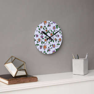 Kleurrijke bloemen, bloemmotief, groen, boho ronde klok