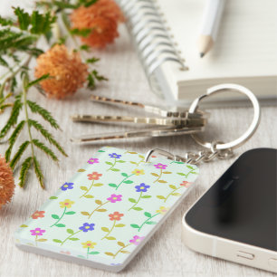 Kleurrijke bloemen, bloemmotief, groen, boho sleutelhanger